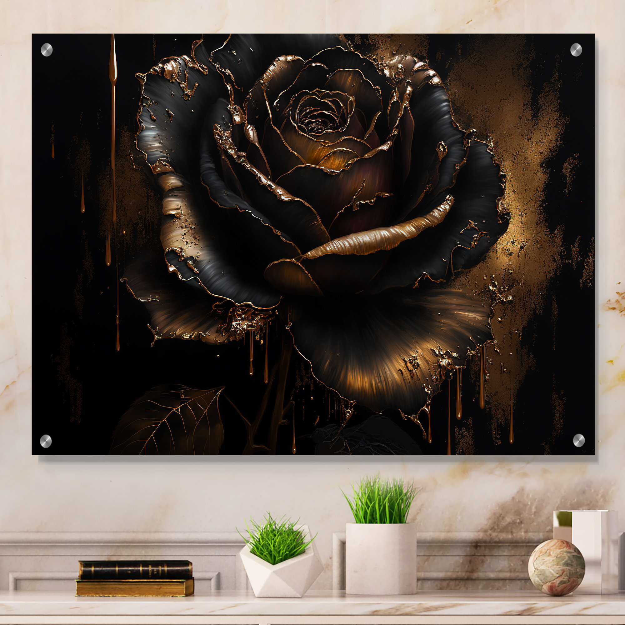 Mercer41 Black And Gold Rose I Rose Acrylic Wall Art Decor Wayfair