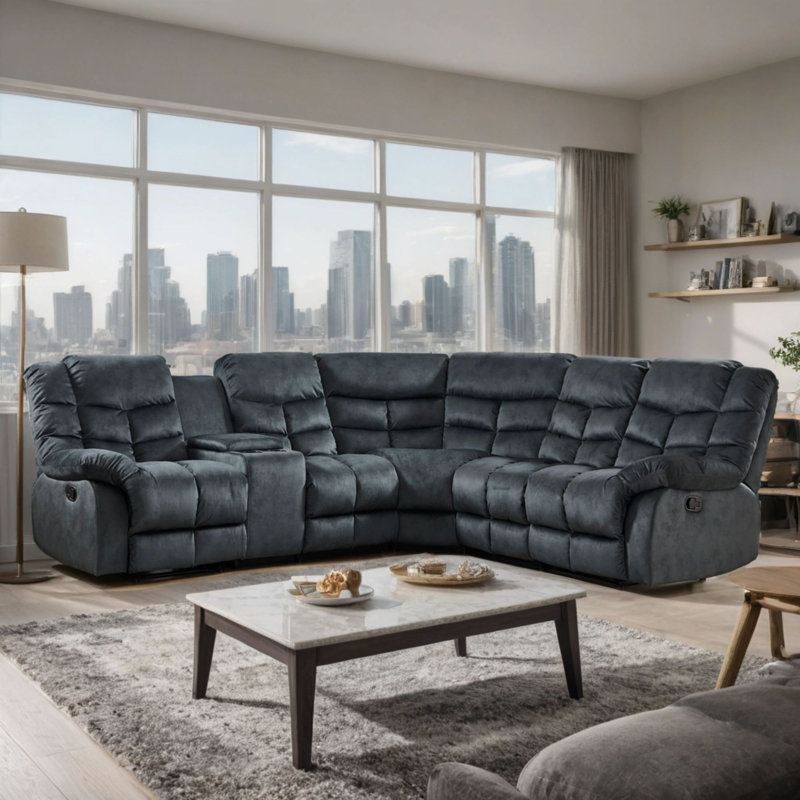 Canapé modulaire inclinable manuel 7 pièces avec porte-gobelets et rangement 7 pièces, Microfibre / microsuède gris