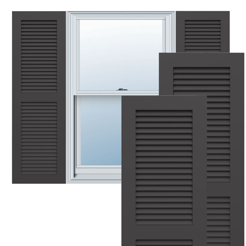 Shadow Mountain Gray Louvered Vinyl Shutters, 15'' x 67'' (Set of 2)