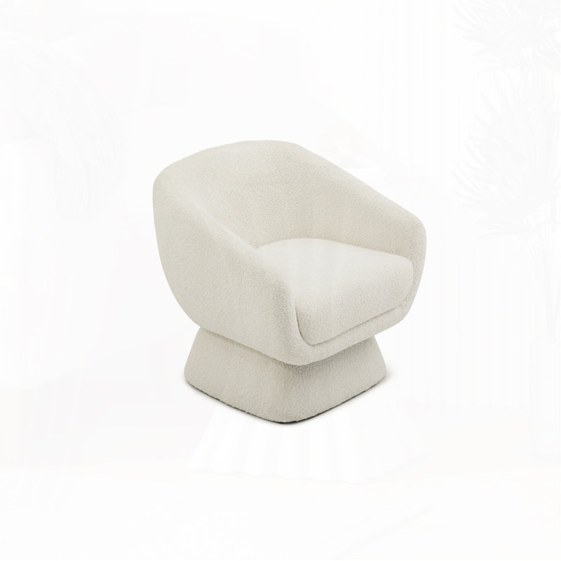 Boucle Swivel Chair, Solid Wood Frame