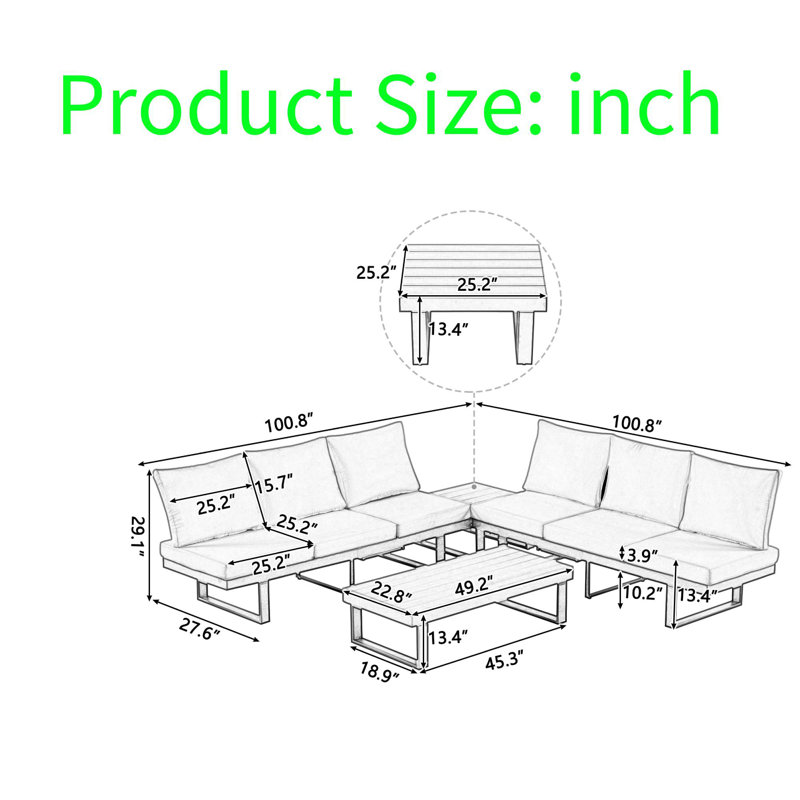 Outdoor Modular Sofa Set With Adjustable Reclining Seats, Weather-Resistant Comfortable Waterproof Cushions, Multi-Functional Coffee Tables, Hidden Pull-Out Side Tables