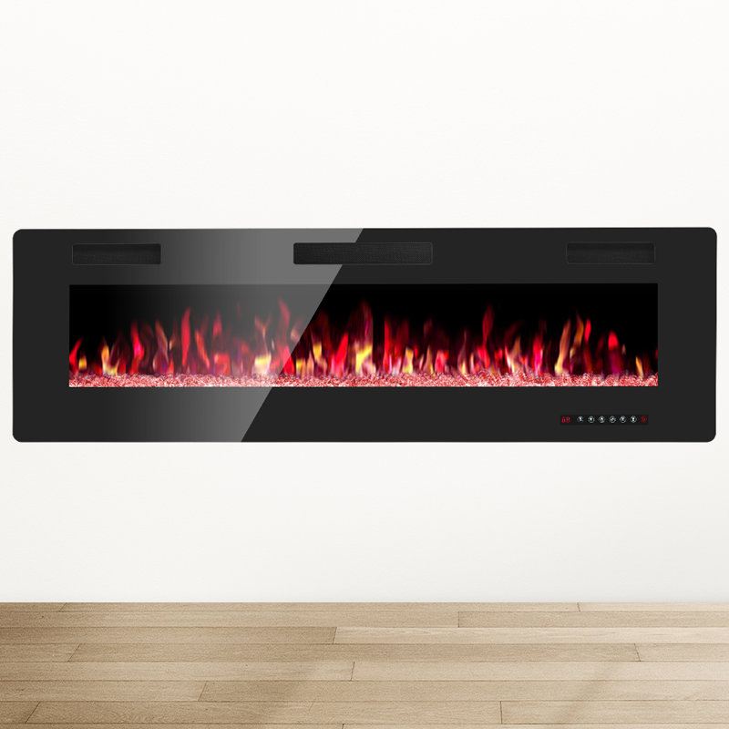Wall Mounted or Recessed Electric Fireplace with Remote Control and Timer, Thickness 3.8 inch , Top Air Outlet