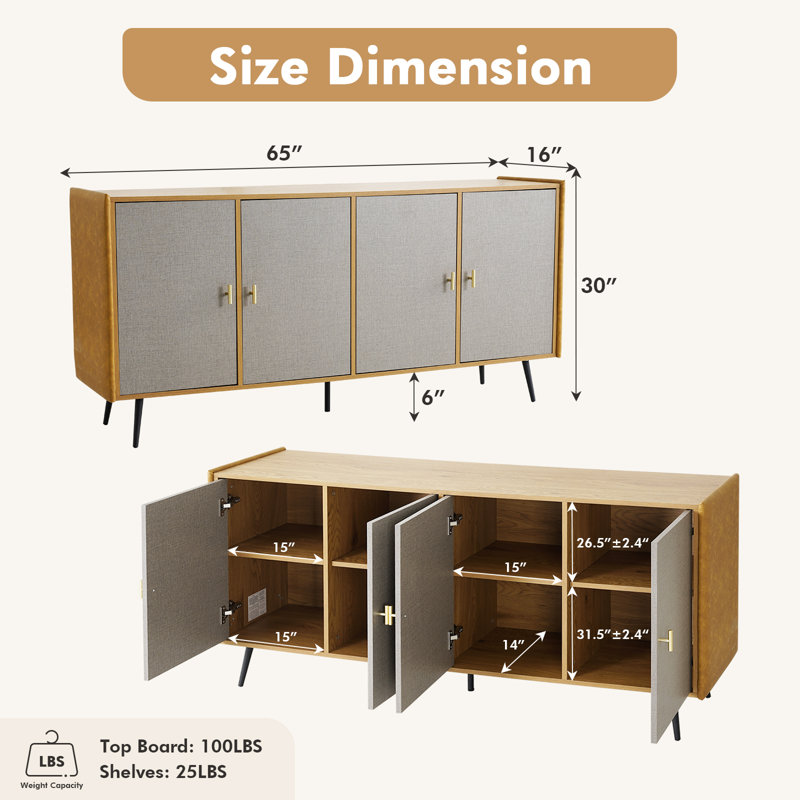 Buffet Sideboard Cabinet With Storage, Large Sideboards Credenza Coffee Bar Cabinets With Adjustable Shelves, Buffet Console Table For Kitchen/living Room/hallway