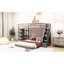 Lit superposé simple au-dessus d'un lit double avec tablettes en gris - tiroirs et escalier de rangement pour un lit 3 couches efficace, solution pour chambre à coucher