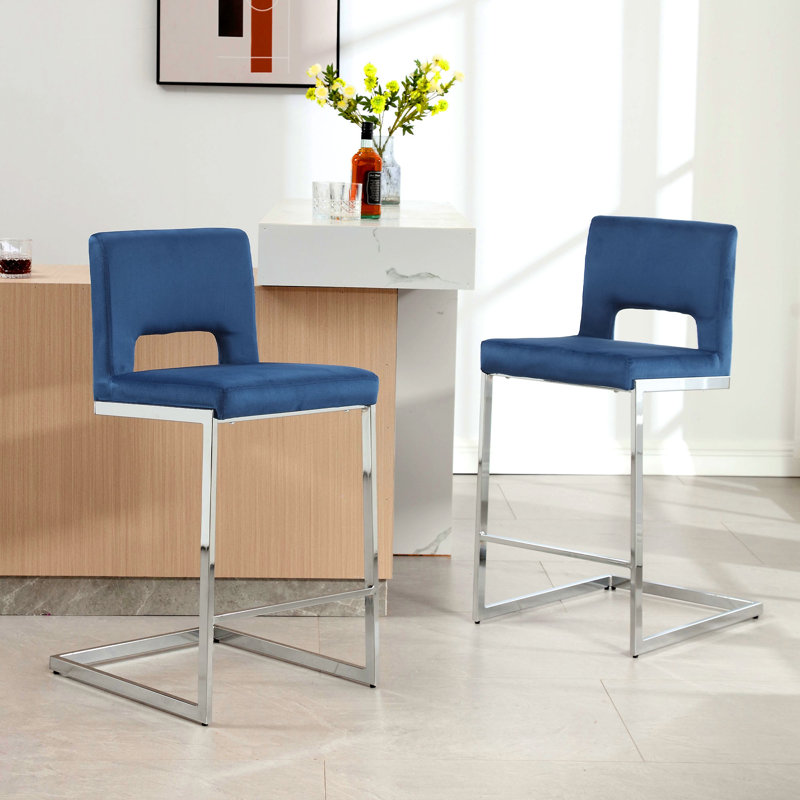 26” Upholstered Counter Height Bar Stool, Blue