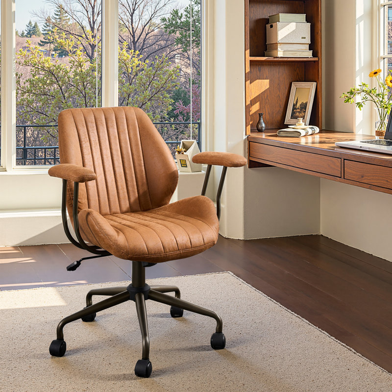 Ergonomic Swivel Task Chair With Adjustable Gas Lift, Brown