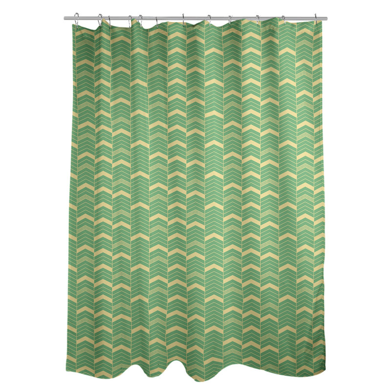 Rideau de douche simple à chevrons, Vert / Jaune