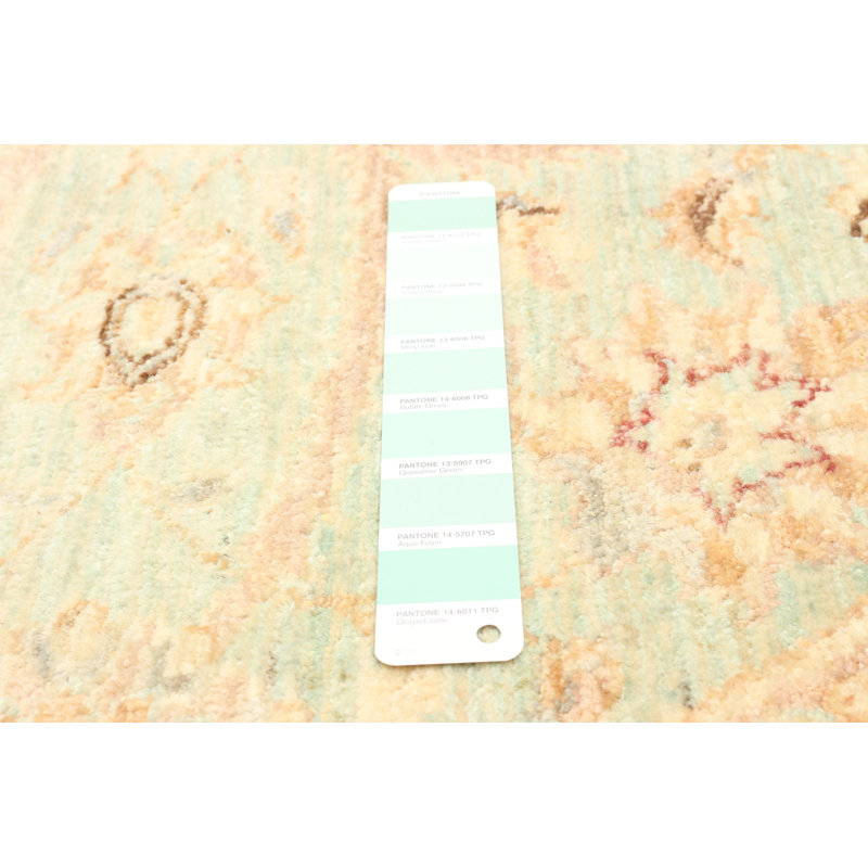Tapis vert clair en laine noué à la main de conception unique 4 pi 1 po Purationton New Age