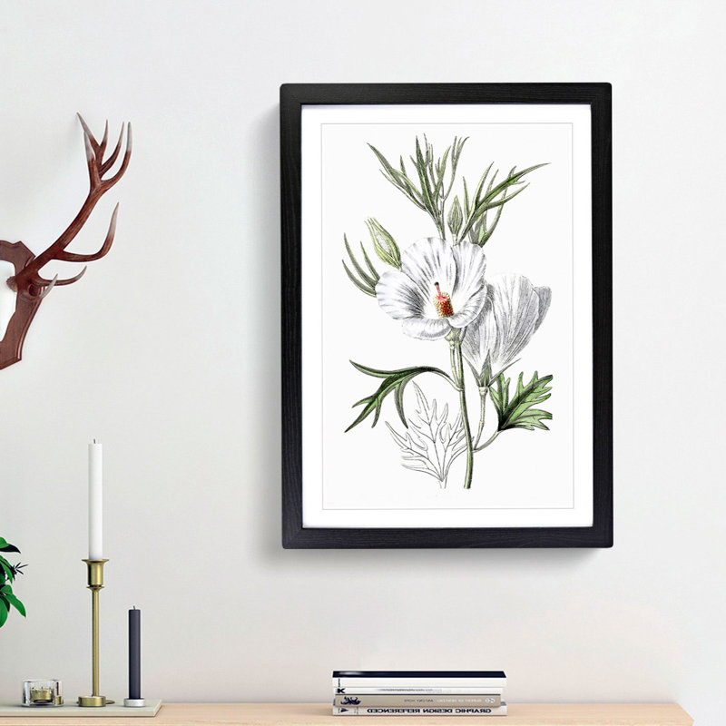 White Hibiscus Flowers - Picture Frame Painting Print, 36cm H x 27cm W x 2cm D, Black Framed