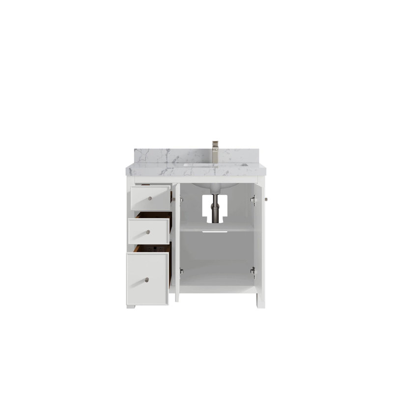 Meuble-lavabo simple 36 po avec plateau en quartz Bronya