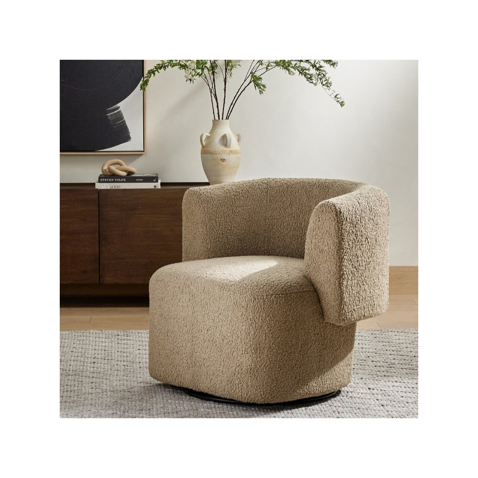 Beatson Swivel Barrel Chair, Sheepskin Camel