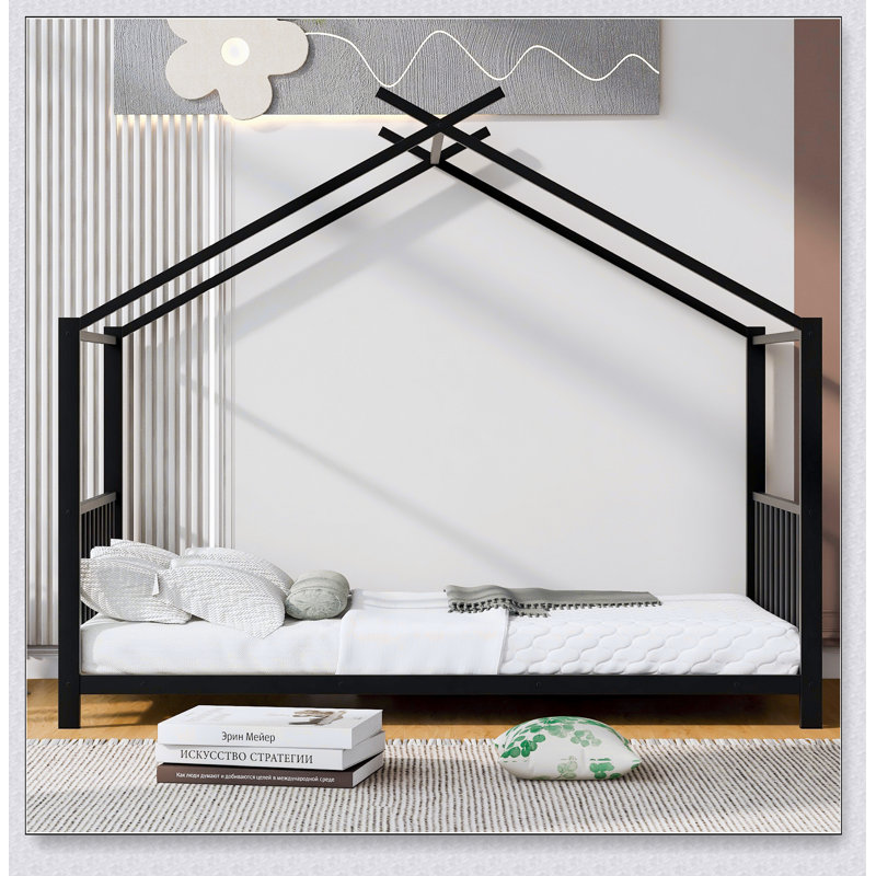 Metal House Platform Bed, Black