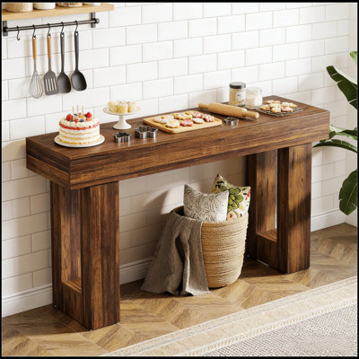 Console d'entrée en bois rustique, parfaite pour un décor de style champêtre et un grand espace de présentation, longueur de 63 pouces