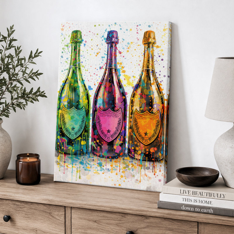 Art Pop Art, bouteilles de champagne, images de salle de bar, impression sur toile encadrée, H 24 po x l 16 po x P 1,5 po