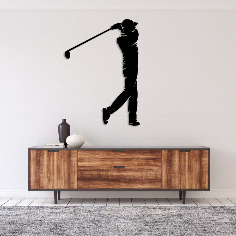 Art mural en métal Golf Swing - Sports Golf Decor - Silhouette de joueur de golf - Tenture murale industrielle moderne - Décoration de bureau de salle de jeu - Sculpture en métal à thème sportif - Pièce d'art élégante