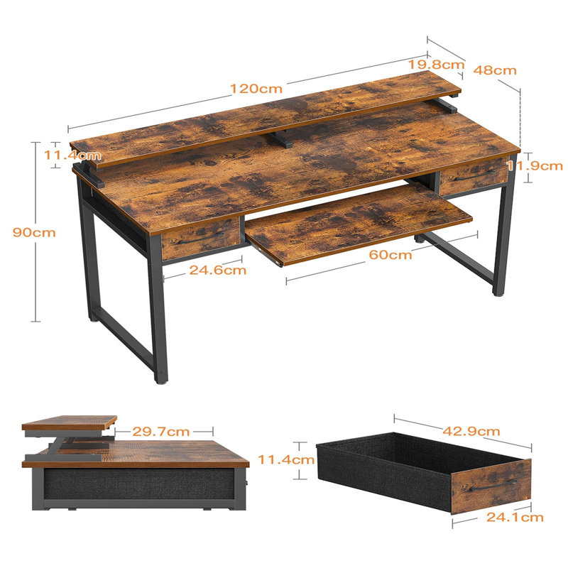Cailaen Metal Base Computer Table, Brown, white and pink