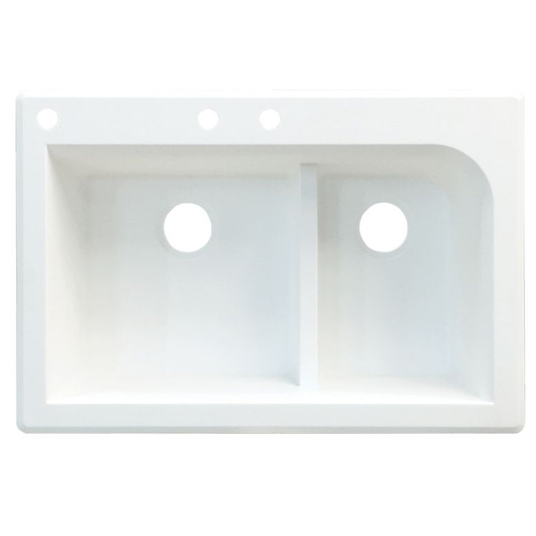 Radius 33'' L Double Bowl Granite Kitchen Sink, White, 3 hole
