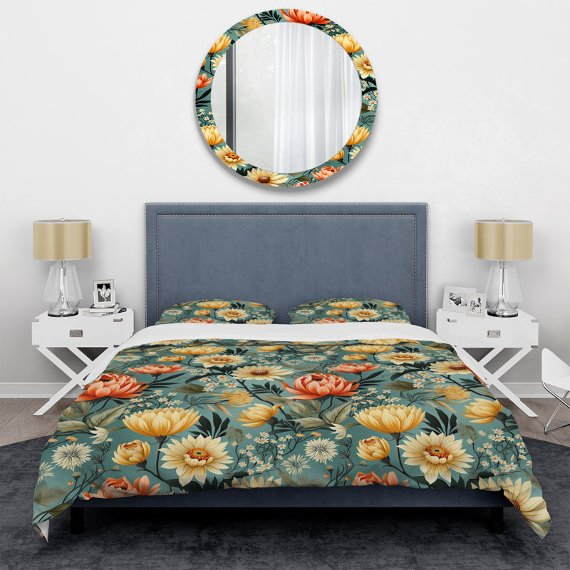 Ensemble de housse de couette éclectique jaune et vert, jaune et vert, en microfibre de polyester