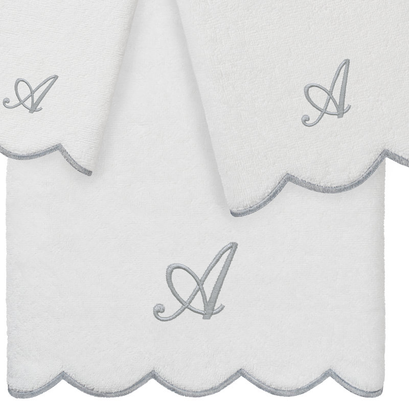 Ensemble de serviettes personnalisées 100% coton turque ADORNIA 3 pièces Linum Home Textiles, A, Blanc / Gris
