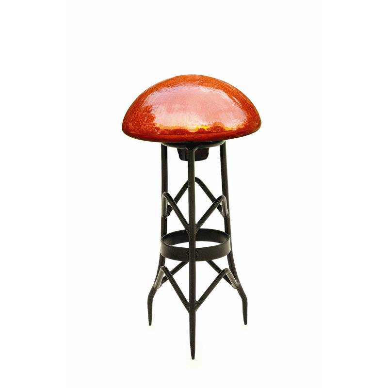 Mandarin Orange Crackle Glass Garden Toadstool, 9-Inch