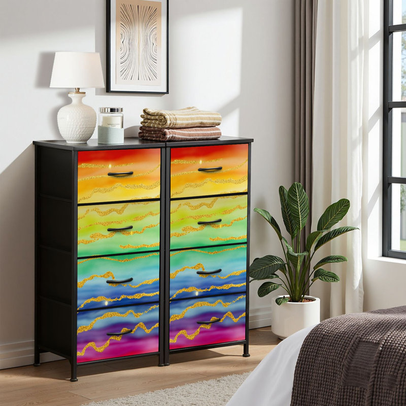 4 Drawer Dresser for Bedroom, Narrow Chest of Drawers, Wooden Top and Study Iron Frame 18"x37.5"-(WxH)