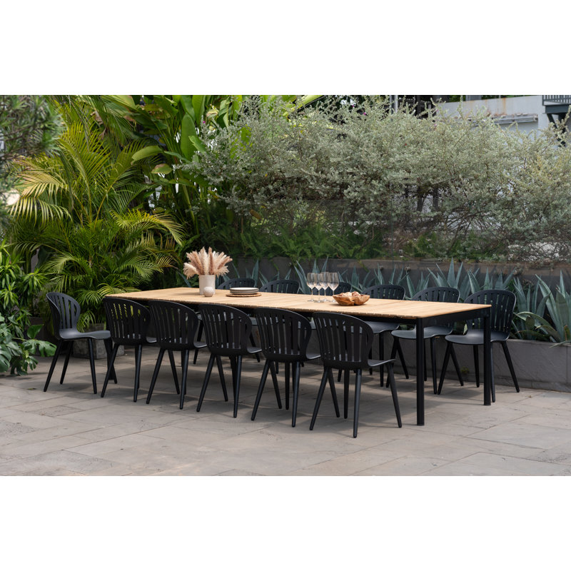 Carliegh 13 Piece Mirus Rectangular Extedable Dining Set | 100% FSC Certified Teak Wood | Ideal Furniture Set For Outdoors