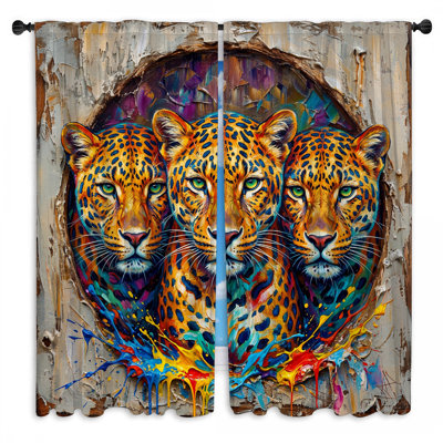 Three Leopards Portrait Window Curtains Leopard Sheer & Room Darkening - 2 Panels