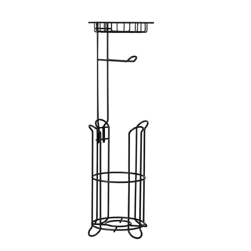Porte-papier hygiénique sur pied avec tablette, matériau en métal de qualité supérieure 3-en-1, peut contenir jusqu'à 4 méga rouleaux, base surélevée, porte-papier hygiénique pour salle de bain, salle de bain, noir mat