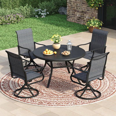Aluminum Patio Dining Set with Round Dining Table and 4 Swivel Textilene Dining Chairs by Canora Grey