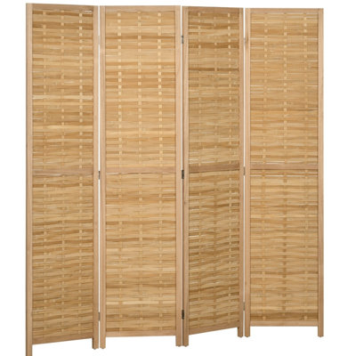 5.5' Tall 4-Panel Hand-Woven Bamboo Privacy Screen - Double-Sided Portable Folding Divider for Home Office