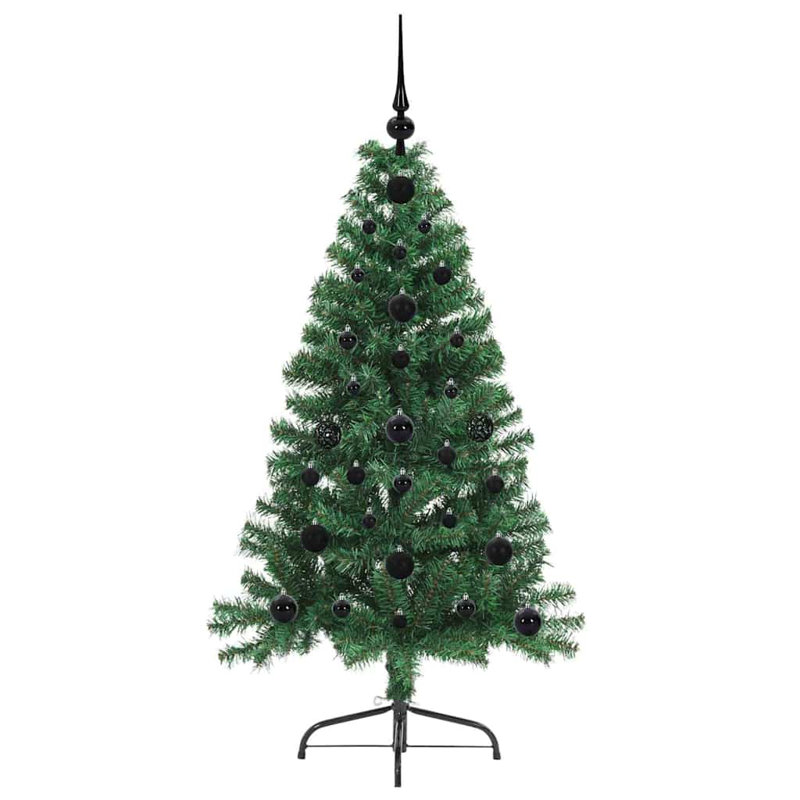  Artificial Pre-lit Christmas Tree PVC, 3.94' H, Green/Black