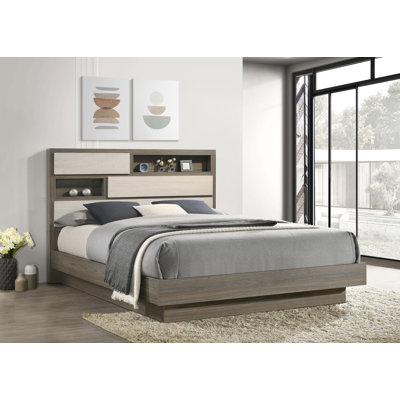 Bed Bookcase Headboard Grey Oak