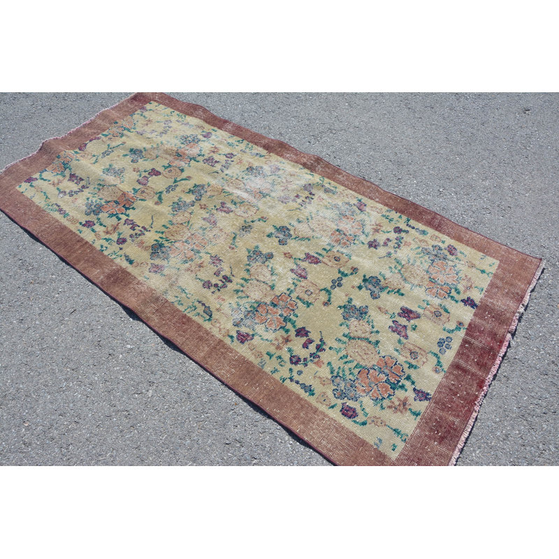 Beige Statement Rugs, Turkish Rug, Vintage Rugs, 3.4x6.7 ft Accent Rugs, Kitchen Rugs, Wool Rugs