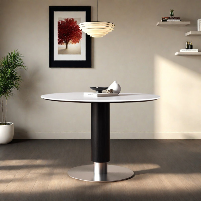 Table ronde décontractée Modern Slimal Rock, H 29,52 po x L 43,3 po x l 43,3 po, Blanc