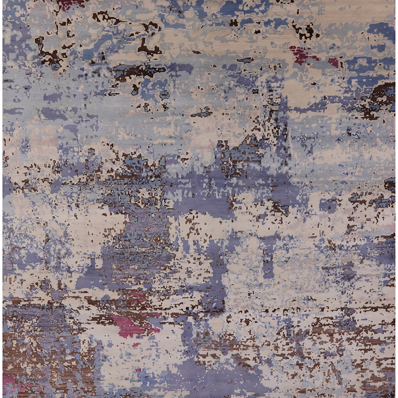 Tapis mauve / brun à motif abstrait Carmelia, Carré 7 pi