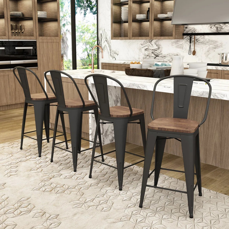 Tabouret de bar et de comptoir Rosenberry, Tabouret de comptoir (siège d’une hauteur de 24, Noir, noir, noir, noir