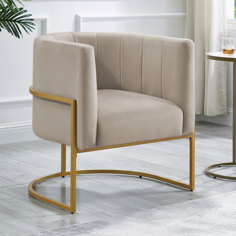 Fauteuil d'appoint rembourré Lanre, Tissu kaki / or