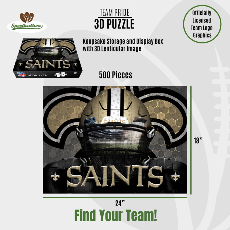 Casse-tête 3D de 500 pièces représentant le masque des Saints de La Nouvelle-Orléans (NFL)., New Orleans Saints