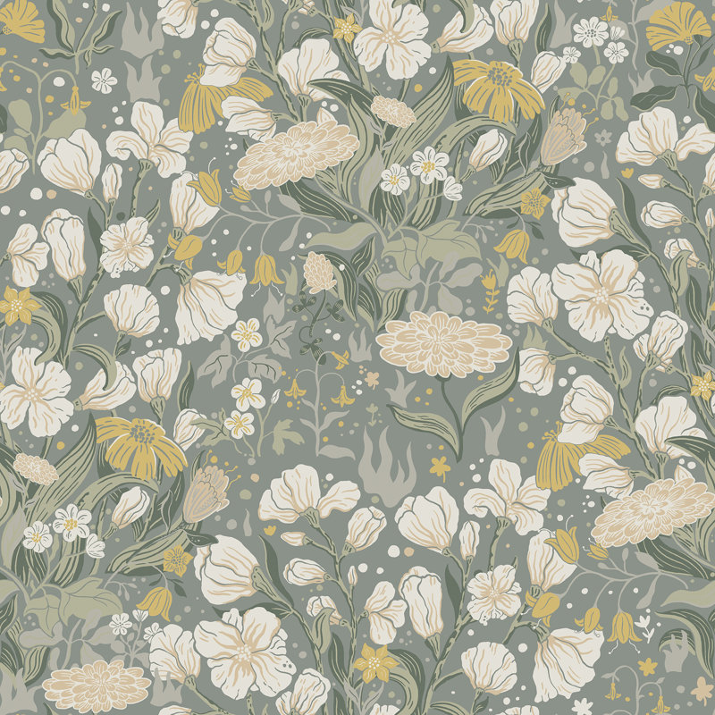 Wallpaper Roll, Yellow/Ivory/Green