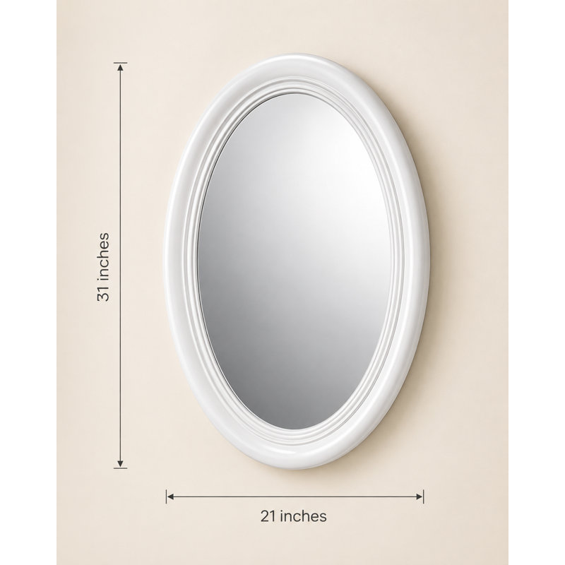Miroir mural ovale en bois massif avec cadre décoratif léger, montage vertical ou horizontal, Blanc