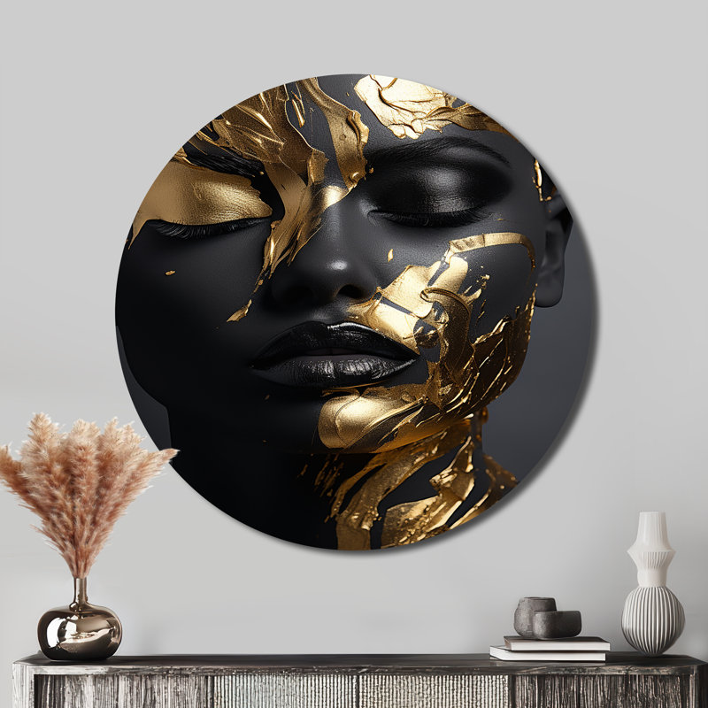 Femme dorée noire et dorée - Photo II, H 16 po x l 16 po