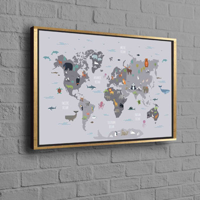 World-Themed Animal Art on Cotton Canvas Ideal for Children's Room Education and Wall Decor