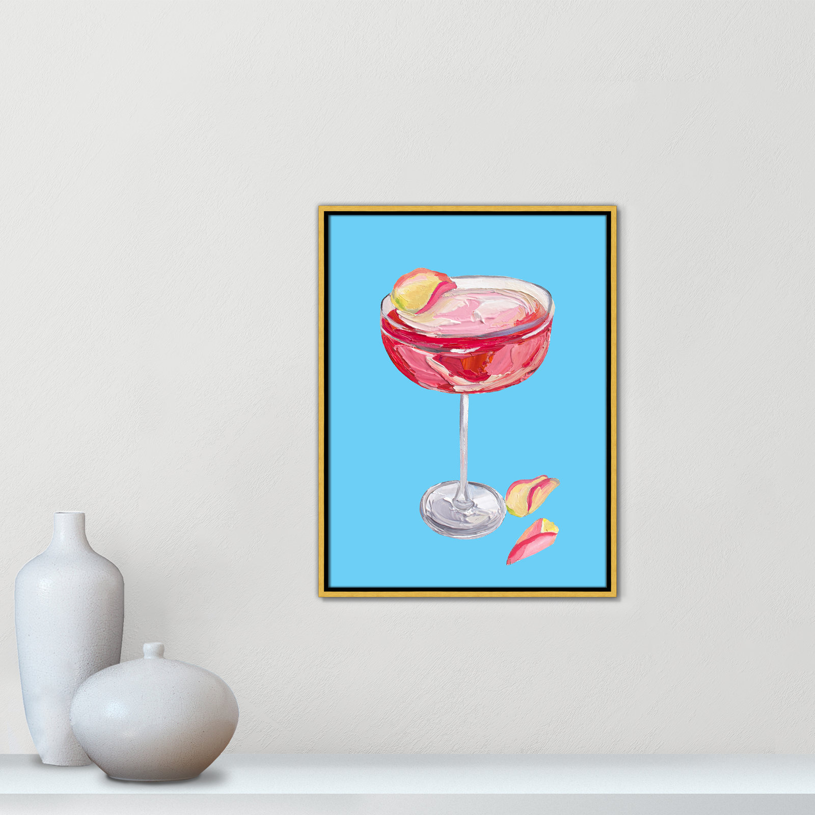 Sparkling Rose Gin Cocktail Print by Straker, 25.5" H x 19.5" W, Gold Floater