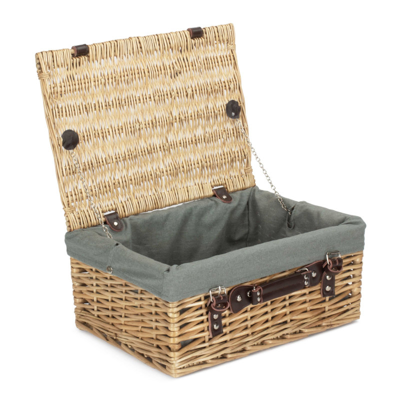 Wicker Hamper with Lining, 19cm H x 41cm W x 30cm D, Natural/Grey