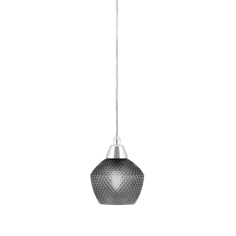 Mini-luminaire suspendu tout verre avec verre texturé de 6 po, Noir / transparent, Chrome, Fumée