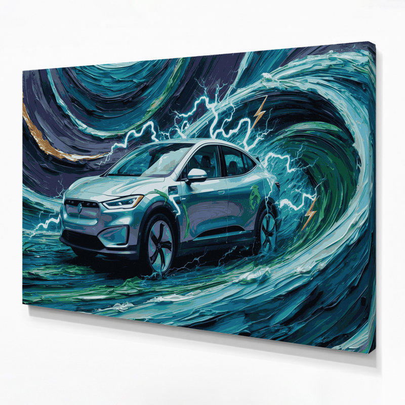 Art de transport sur véhicule électrique et hybride, art mural bleu, H 16 po x l 20 po