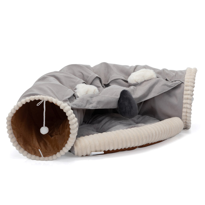 Lit-chat gris en coton PP avec boules suspendues