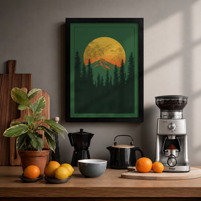 Moon Over Mountain Minimalist - Framed Print