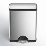 simplehuman Rectangular Dual Compartment Recycling Kitchen Step Trash Can, 46 Liter, Stainless Steel