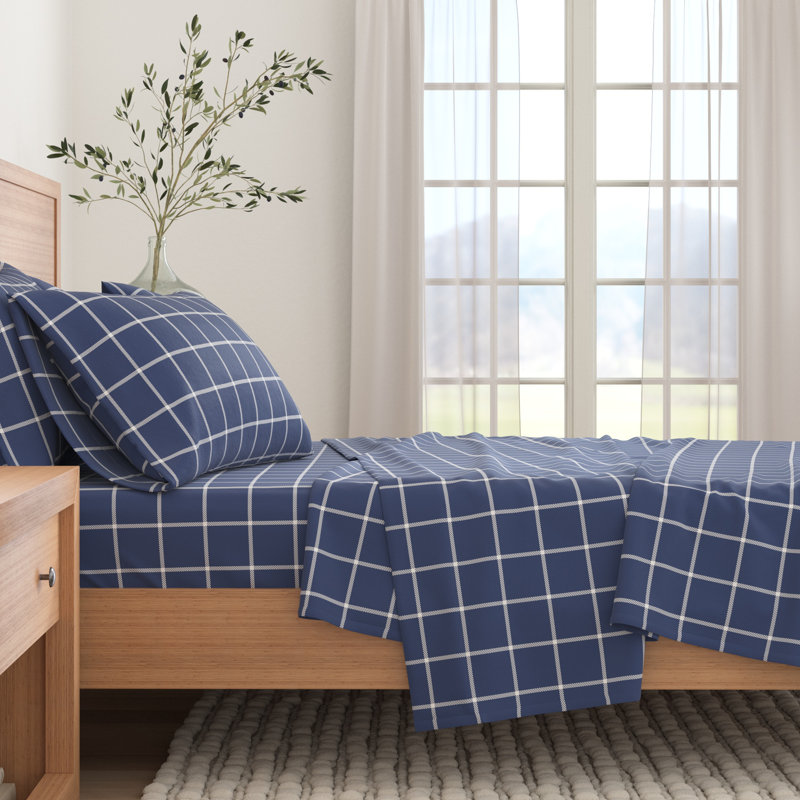 Full Size Navy and White Cotton Flannel Sheet Set